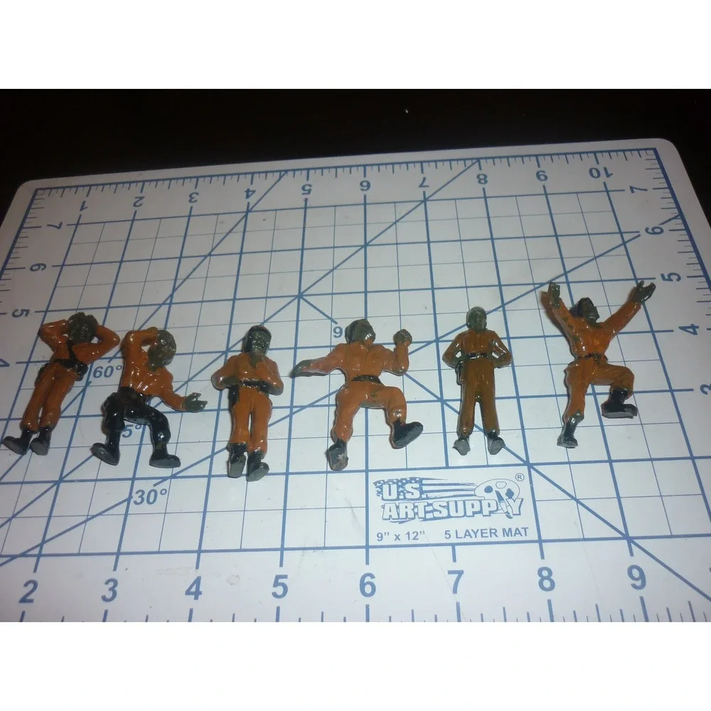 Vintage Starlux France Plastic Jet Pilot Aviator Figures Lot 6 Orange Suit